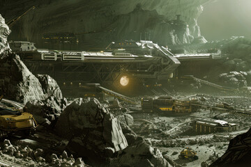 A futuristic space mining operation