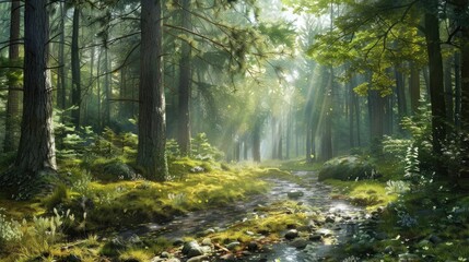 Obraz premium Photorealistic Summer Forest | Summer Background | Photorealistic
