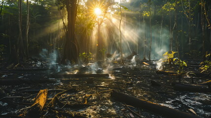 Naklejka premium fire burned out in the forest 