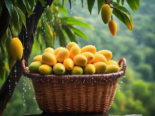 Basket full of fresh mangoes