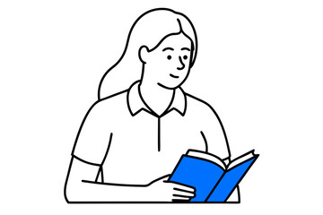 A girl is reading a book vector line art illustration
