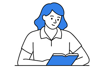 A girl is reading a book vector line art illustration
