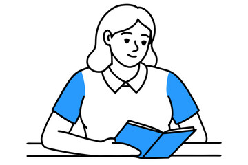 A girl is reading a book vector line art illustration
