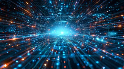 An expansive cyber grid filled with glowing blue lines and nodes