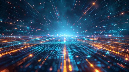 Obraz premium An expansive cyber grid filled with glowing blue lines and nodes