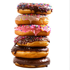 close up stack of delicious donates on white background