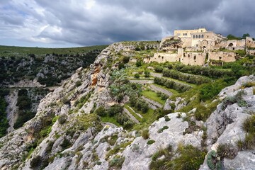 View of the Abbey of Santa Maria of Pulsano. Gargano, Italy, Europe.