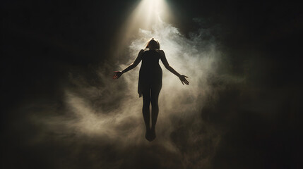 a woman floating mid air