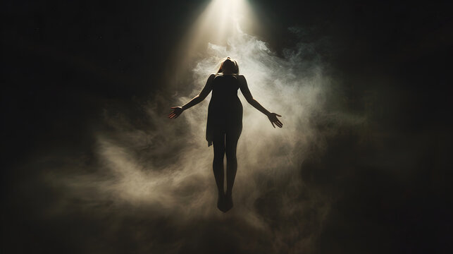 a woman floating mid air