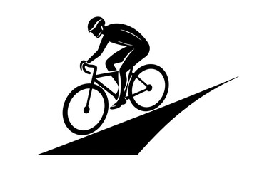 Naklejka premium A racer is riding a bicycle on a hilly road silhouette vector art illustration 