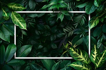 Green on White Square Frame with Leaf Pattern, Dark Mood