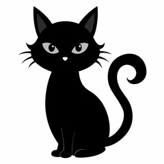 Black cat vector illustration, cat vector art, halloween black cat silhouette, black cat cartoon vector art