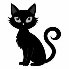 Black cat vector illustration, cat vector art, halloween black cat silhouette, black cat cartoon vector art
