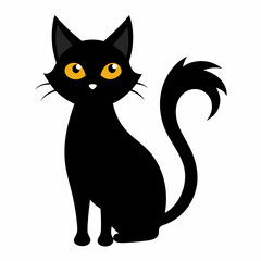 Black cat vector illustration, cat vector art, halloween black cat silhouette, black cat cartoon vector art