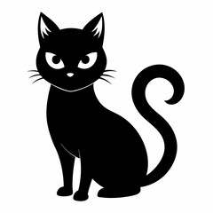 Black cat vector illustration, cat vector art, halloween black cat silhouette, black cat cartoon vector art