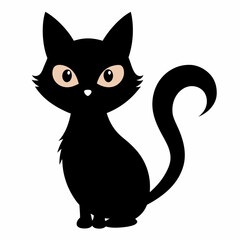 Black cat vector illustration, cat vector art, halloween black cat silhouette, black cat cartoon vector art