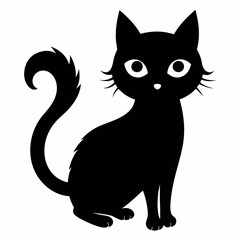 Black cat vector illustration, cat vector art, halloween black cat silhouette, black cat cartoon vector art
