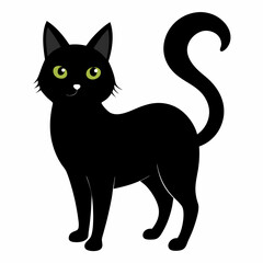 Black cat vector illustration, cat vector art, halloween black cat silhouette, black cat cartoon vector art