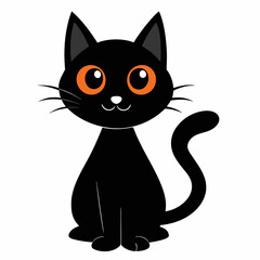 Black cat vector illustration, cat vector art, halloween black cat silhouette, black cat cartoon vector art