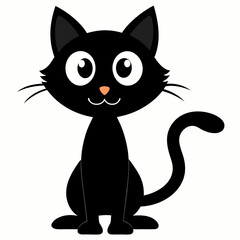 Black cat vector illustration, cat vector art, halloween black cat silhouette, black cat cartoon vector art