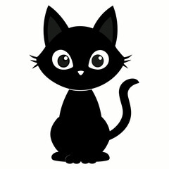 Black cat vector illustration, cat vector art, halloween black cat silhouette, black cat cartoon vector art