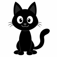 Black cat vector illustration, cat vector art, halloween black cat silhouette, black cat cartoon vector art