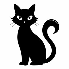 Black cat vector illustration, cat vector art, halloween black cat silhouette, black cat cartoon vector art