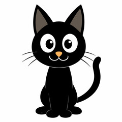 Black cat vector illustration, cat vector art, halloween black cat silhouette, black cat cartoon vector art