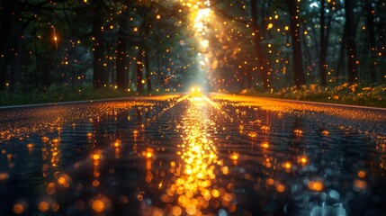 Enchanted Forest Road at Sunset - Generative AI