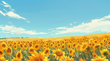 Obraz premium Photorealistic Summer Sunflower Fields | Summer Background | Photorealistic