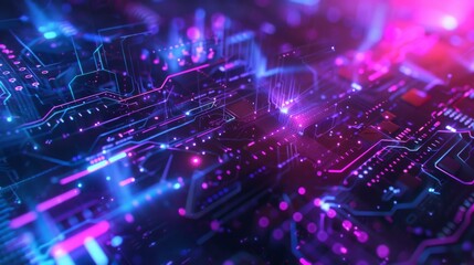 Obraz premium Graphic design background of tech scene or neon blue purple tone. Modern abstract background