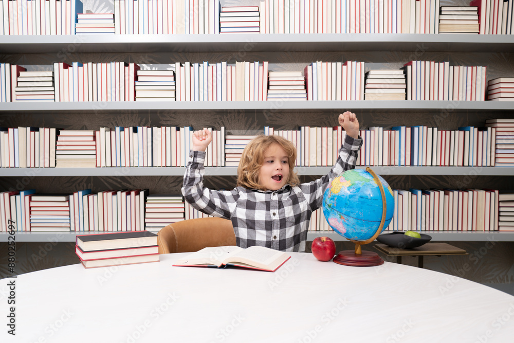 Poster school and students in classroom. education kids. excited boy student in the school class. studying 