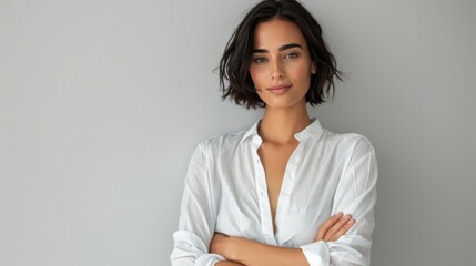 Fototapeta premium The confident woman in white shirt