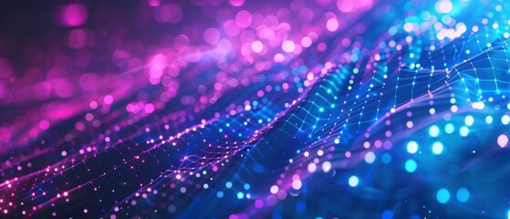 Obraz premium Graphic design background of tech scene or neon blue purple tone. Modern abstract background
