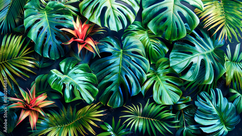 Wall mural Tropical paradises: Exotic plants in watercolor style