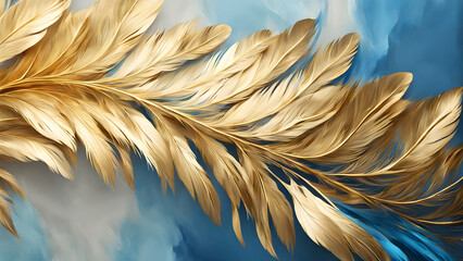 A gold leafy branch with blue sky in the background