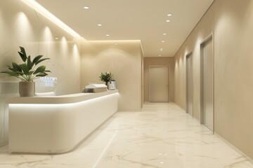 Modern Reception Area with White Marble and Minimalist Design