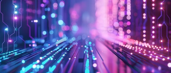 Fototapeta premium Graphic design background of tech scene or neon blue purple tone. Modern abstract background