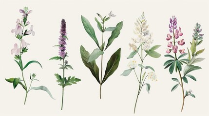 Fototapeta premium Detailed botanical illustrations with realistic textures and colors.