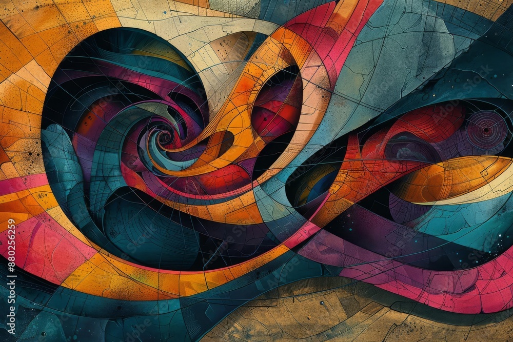 Poster abstract colorful painting with swirling patterns and vibrant colors, evoking a sense of movement an