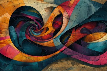 Fototapeta premium Abstract colorful painting with swirling patterns and vibrant colors, evoking a sense of movement and dynamic energy.