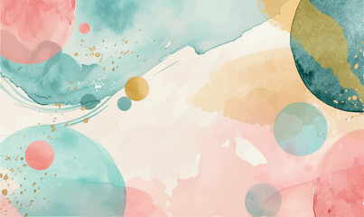 watercolor abstract art, background with paint, pastel pink and turquoise colors