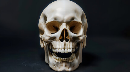 Fototapeta premium human skull with wide open mouth on black background 3d rendering