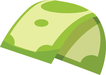 Cartoon style illustration of a green banknote waving in the wind, representing concepts such as wealth, income and savings