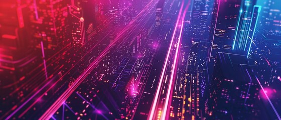 Fototapeta premium Graphic design background of tech scene or neon blue purple tone. Modern abstract background