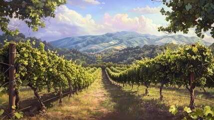 Fototapeta premium Photorealistic Summer Vineyard | Summer Background | Photorealistic
