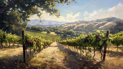 Fototapeta premium Photorealistic Summer Vineyard | Summer Background | Photorealistic