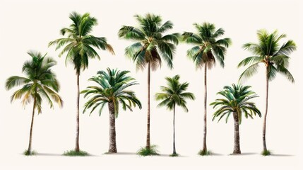 A Collection of Palm Trees Against a White Background