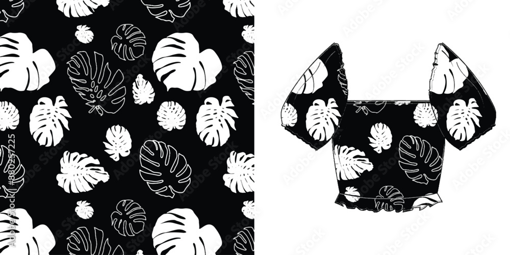 Poster seamless leaves pattern on background.seamless pattern can be us