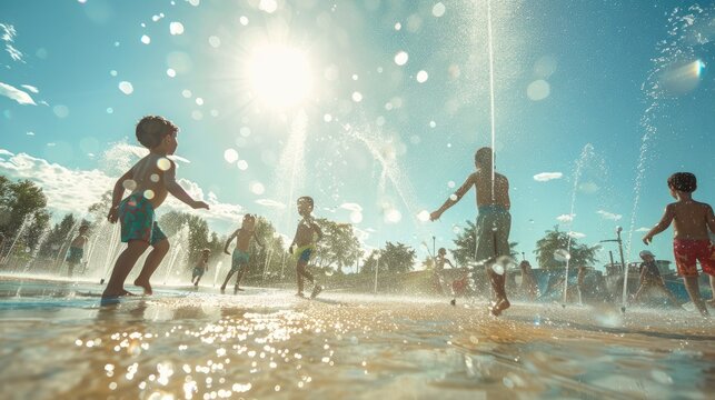 Photorealistic Summer Park Splash Pad | Summer Background | Photorealistic